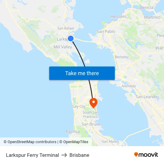 Larkspur Ferry Terminal to Brisbane map