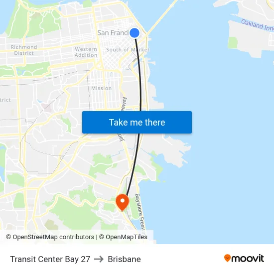 Transit Center Bay 27 to Brisbane map