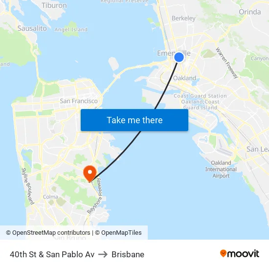 40th St & San Pablo Av to Brisbane map
