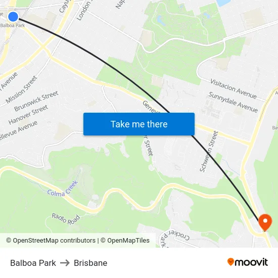 Balboa Park to Brisbane map