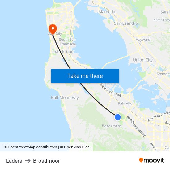 Ladera to Broadmoor map