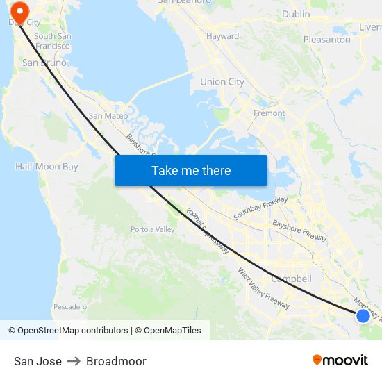 San Jose to Broadmoor map