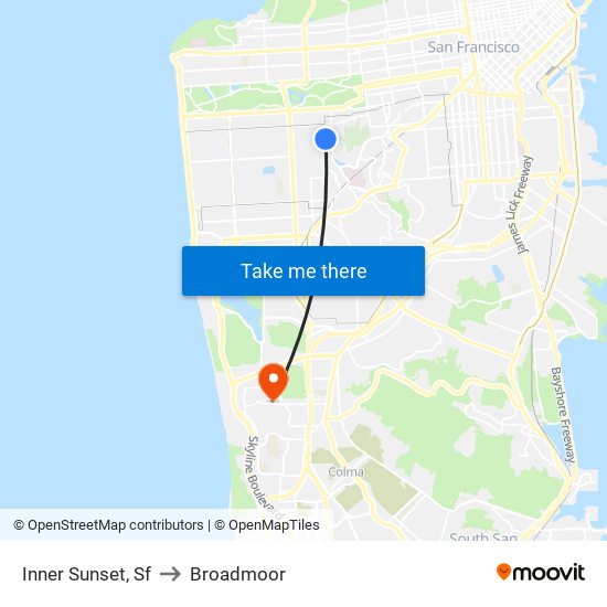 Inner Sunset, Sf to Broadmoor map