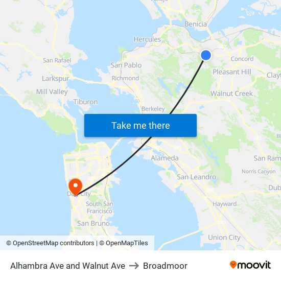 Alhambra Ave and Walnut Ave to Broadmoor map