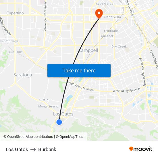 Los Gatos to Burbank map