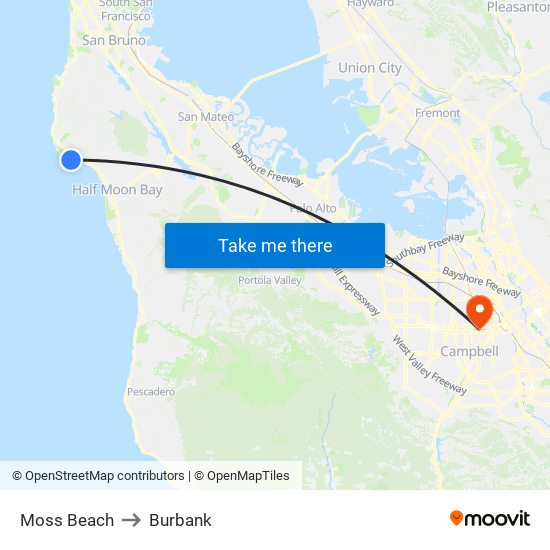 Moss Beach to Burbank map