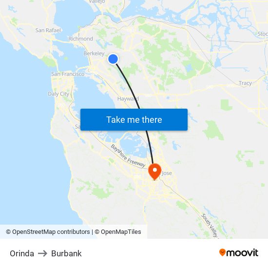 Orinda to Burbank map