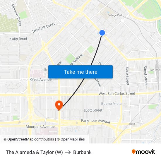 The Alameda & Taylor (W) to Burbank map