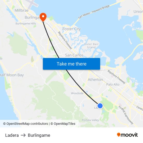 Ladera to Burlingame map