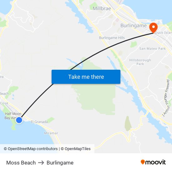 Moss Beach to Burlingame map