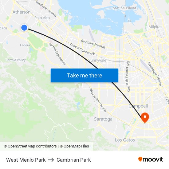 West Menlo Park to Cambrian Park map