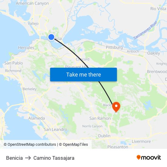 Benicia to Camino Tassajara map