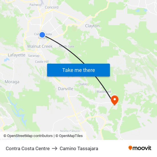 Contra Costa Centre to Camino Tassajara map