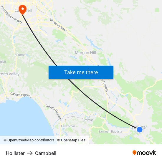 Hollister to Campbell map