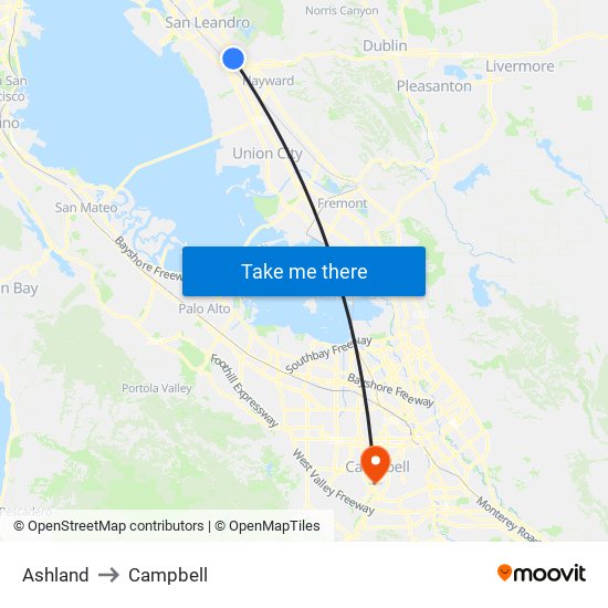 Ashland to Campbell map