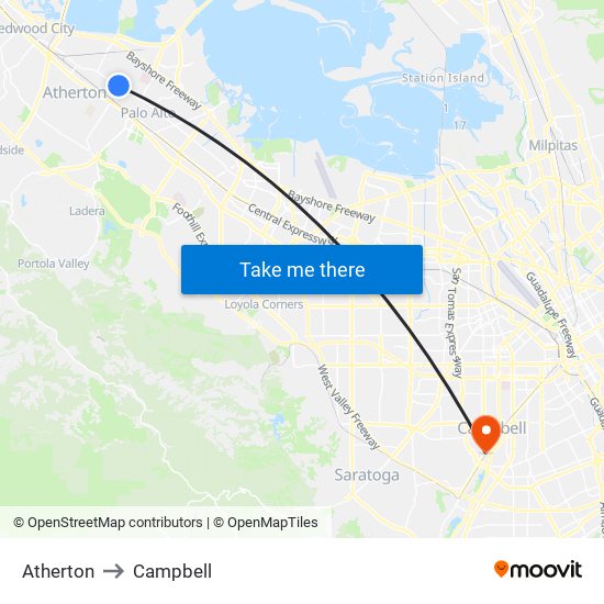 Atherton to Campbell map