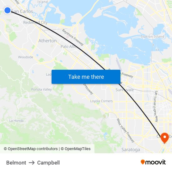 Belmont to Campbell map