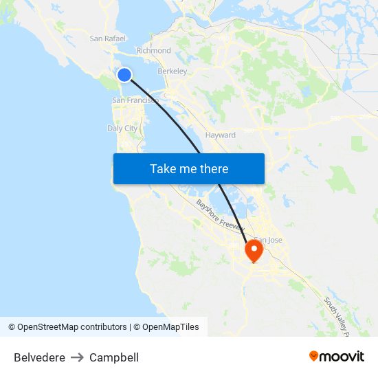 Belvedere to Campbell map