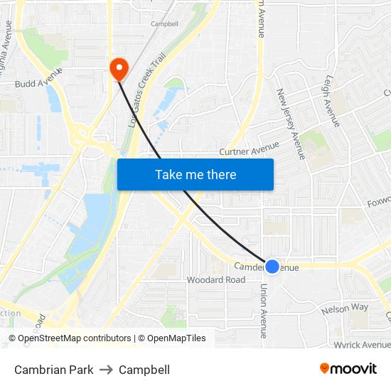 Cambrian Park to Campbell map