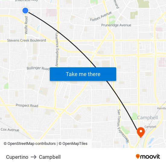 Cupertino to Campbell map