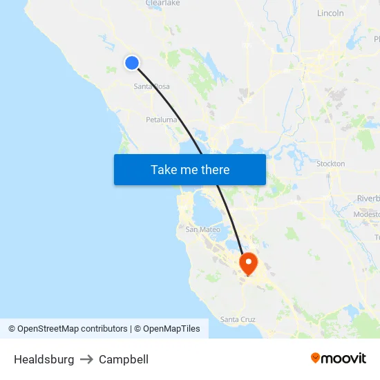 Healdsburg to Campbell map