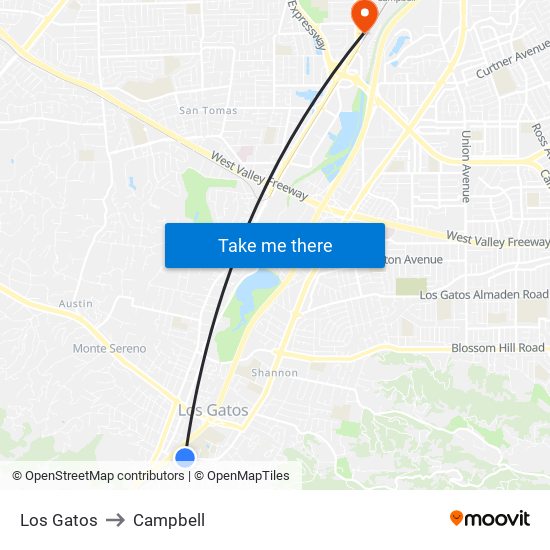 Los Gatos to Campbell map