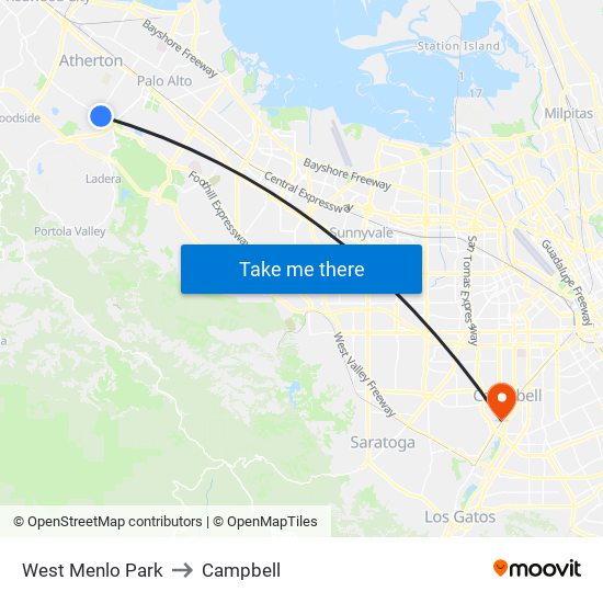 West Menlo Park to Campbell map