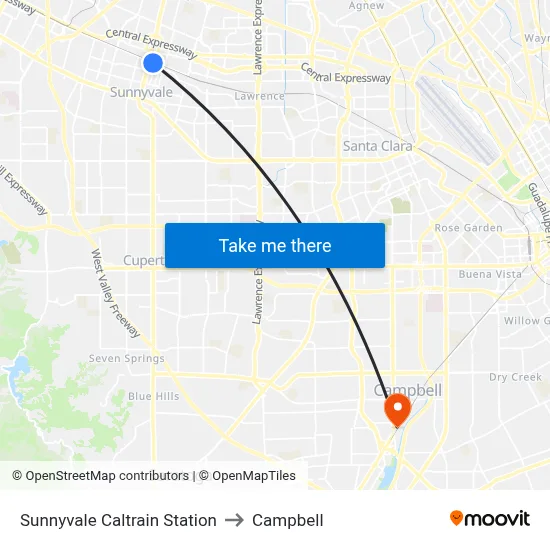 Sunnyvale Caltrain Station to Campbell map