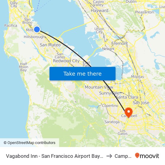 Vagabond Inn - San Francisco Airport Bayfront (Sfo) to Campbell map