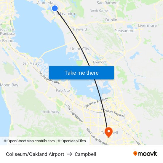 Coliseum/Oakland Airport to Campbell map