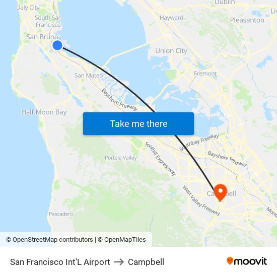 San Francisco Int'L Airport to Campbell map