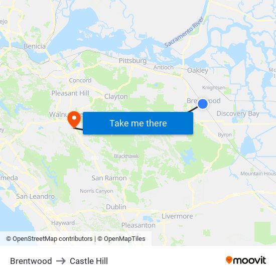 Brentwood to Castle Hill map