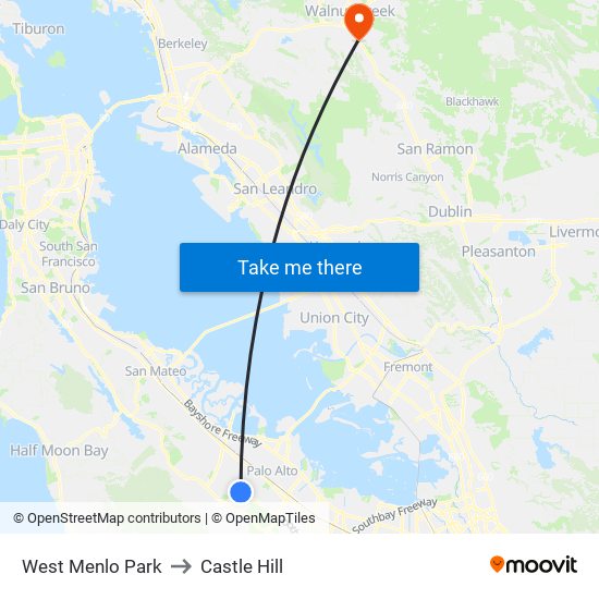 West Menlo Park to Castle Hill map