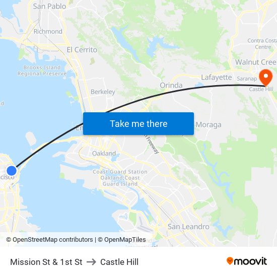 Mission St & 1st St to Castle Hill map