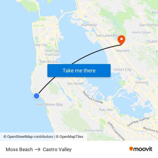 Moss Beach to Castro Valley map
