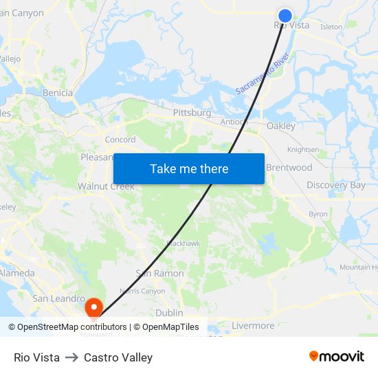 Rio Vista to Castro Valley map