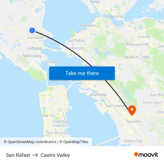 San Rafael to Castro Valley map