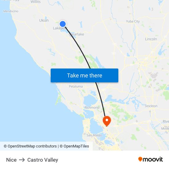 Nice to Castro Valley map