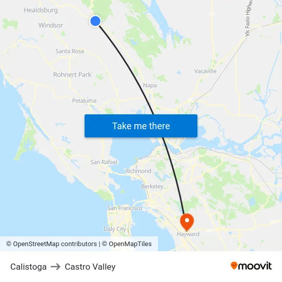 Calistoga to Castro Valley map