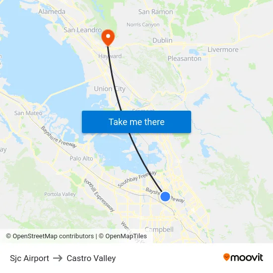 Sjc Airport to Castro Valley map