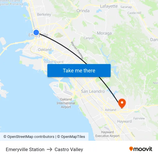 Emeryville Station to Castro Valley map