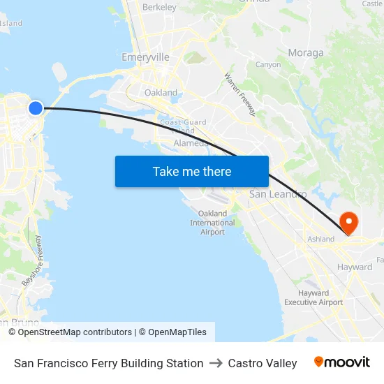 San Francisco Ferry Building Station to Castro Valley map