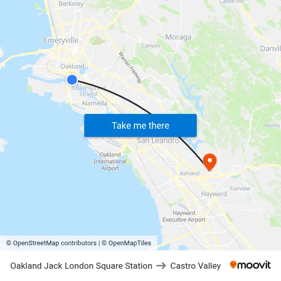 Oakland Jack London Square Station to Castro Valley map