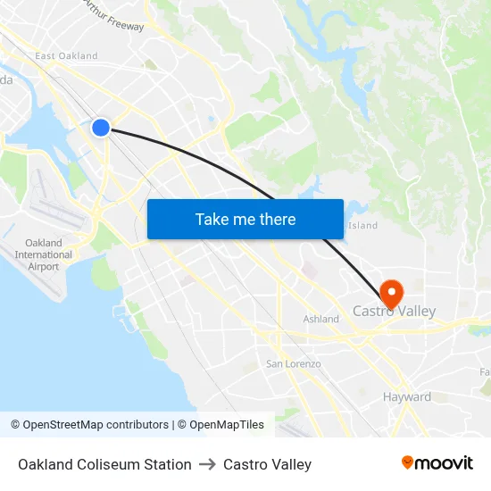 Oakland Coliseum Station to Castro Valley map