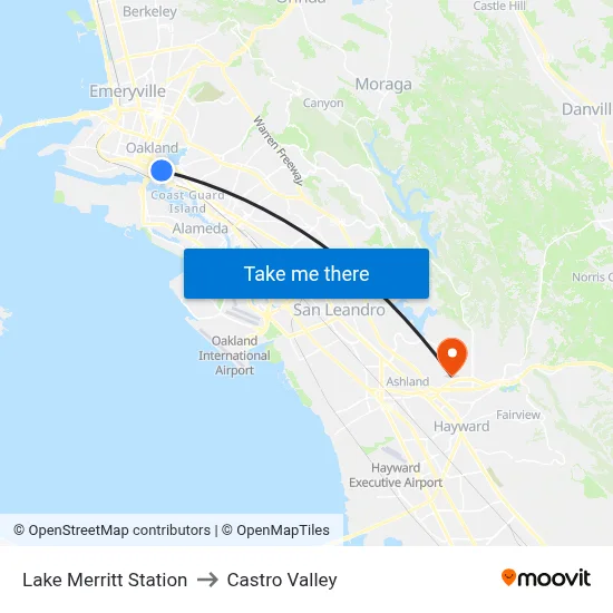 Lake Merritt Station to Castro Valley map