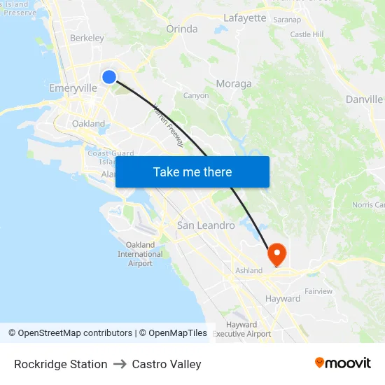 Rockridge Station to Castro Valley map