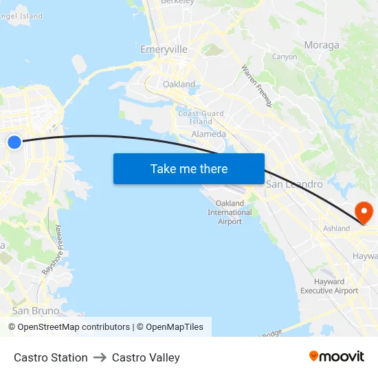 Castro Station to Castro Valley map
