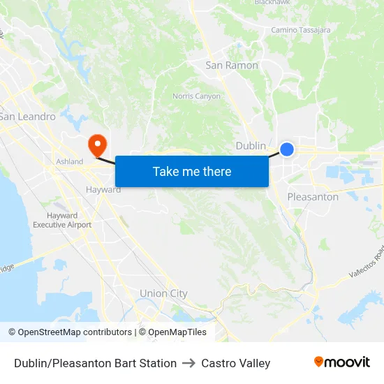 Dublin/Pleasanton Bart Station to Castro Valley map