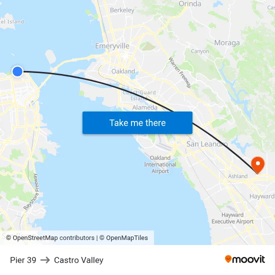 Pier 39 to Castro Valley map