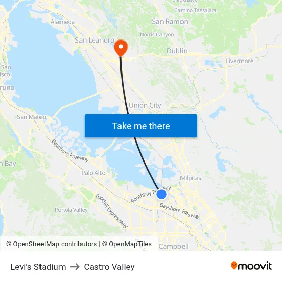 Levi's Stadium to Castro Valley map